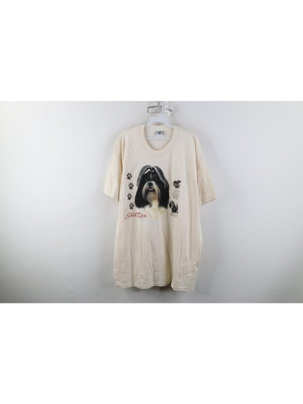 Vintage 90s Streetwear Mens XL Shih Tzu Dog Short Sleeve T-Shirt Beige Cotton